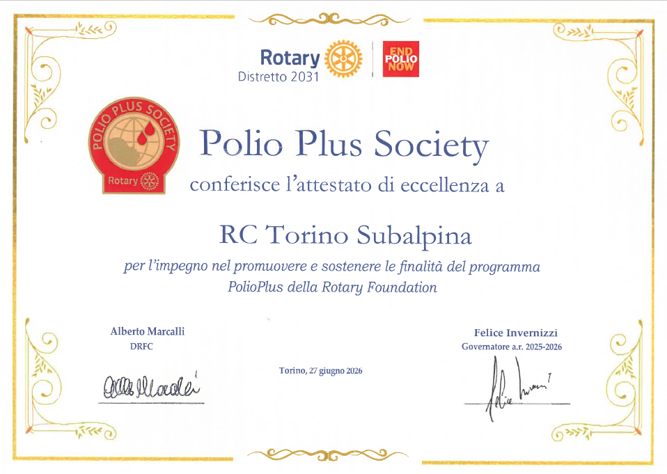 Attestato “Polio Plus Society”